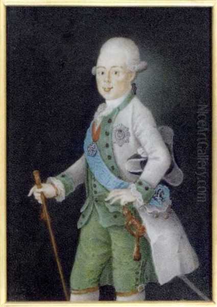 Grand Duke Paul Petrovich Of Russia, Tsar Of Russia As Paul I, Holding A Baton In His Right Hand, In Grey Coat, Green Waistcoat And Trousers, Frilled Cravat, Holding A Black And Grey Tricorn Hat Oil Painting by Anton Friedrich Koenig