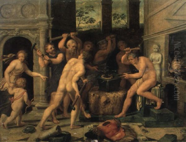 Les Forges De Vulcain Oil Painting by Johann (Hans) Konig