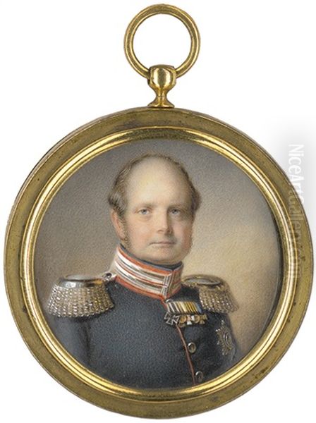 Bildnis Friedrich Wilhelm Iv. (1795-1861), Konig Von Preusen, In Dunkelblauer Uniform Mit Bruststern Des Koniglich-preussischen Ordens Vom Schwarzen Adler Oil Painting by Johann-Heinrich-Chrisoph Koenig