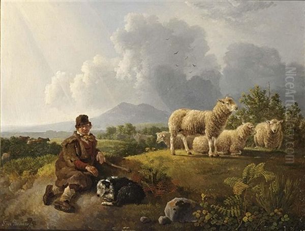 A Young Shepherd With His Flock Oil Painting by Leendert de Koningh the Younger