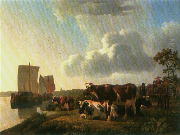 Landliche Idylle An Flussufer Oil Painting by Leendert de Koningh