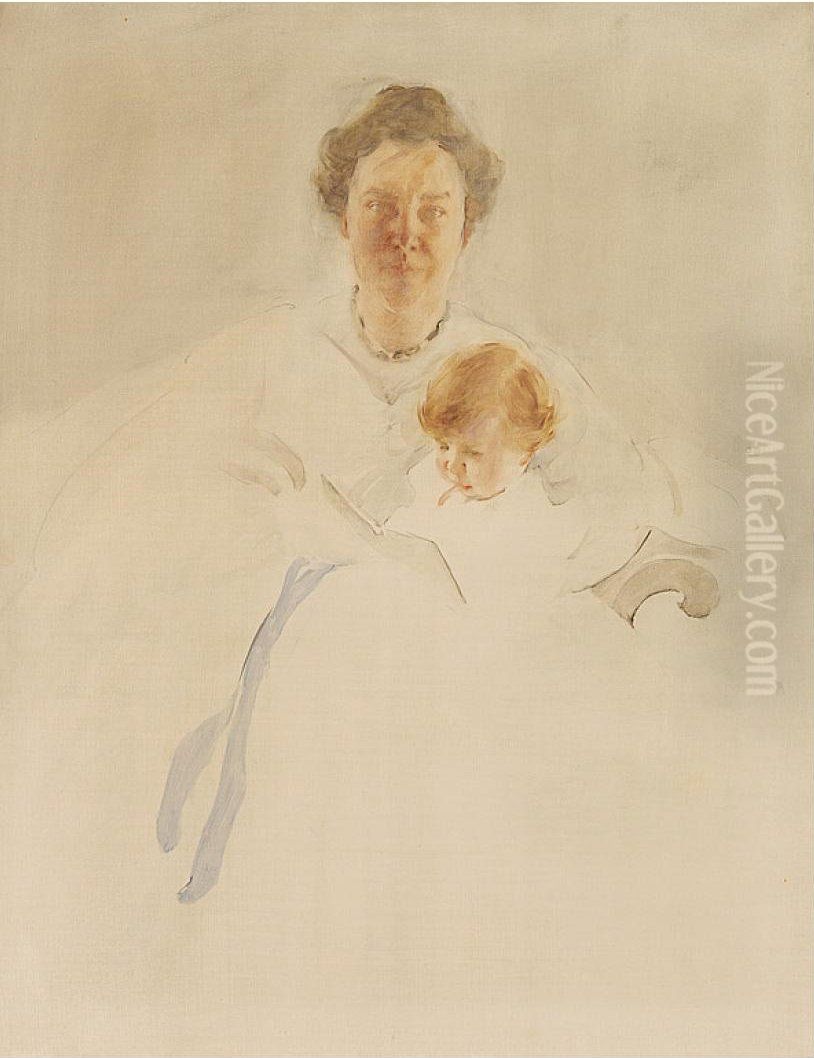 Mrs. Robert Chapin And Daughter Christina Oil Painting by Cecilia Beaux