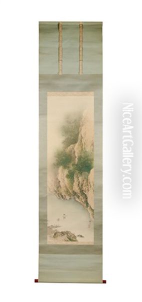Three Landscape Kakejiku (vertical Hanging Scrolls) Oil Painting by Okoku Konoshima