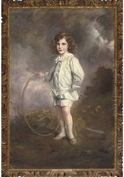 Portrait Of Nathan Meyer Victor Rothschild Holding A Hoop Oil Painting by Joszi Arpad Koppay