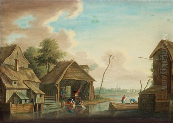 Landskap Med Figurstaffage (pair) Oil Painting by Johan Philip Korn