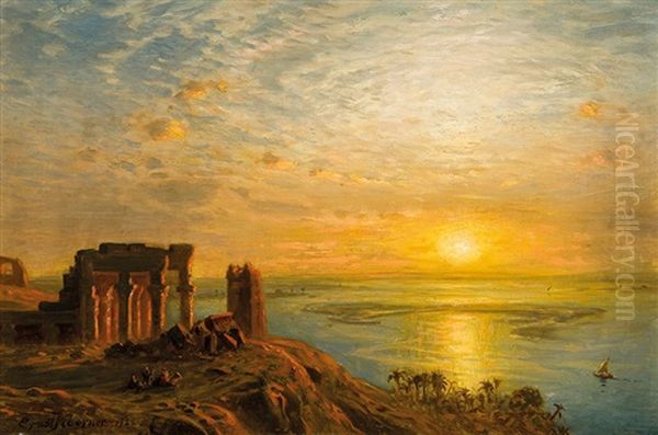 Kom Ombo (egypt) Temple Ruins Oil Painting by Ernst Koerner