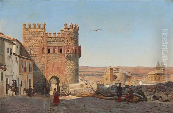 Spanish Village Scene Oil Painting by Jacob Kornerup