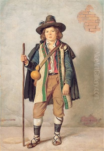 Romischer Hirtenknabe In Seiner Tracht Oil Painting by Jacob Kornerup