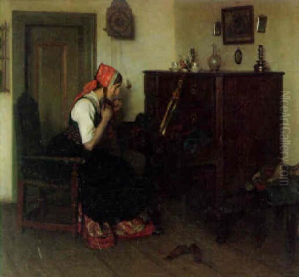 En Hedebopige, Der Pynter Sig Til Fest Oil Painting by Valdemar Kornerup