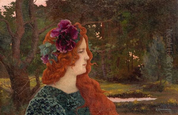 Madchen Mit Schwertlilien Oil Painting by Michel Korochansky