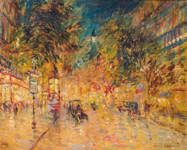Nachtlich Beleuchteter Boulevard In Paris Oil Painting by Alexei Konstantinovich Korovin