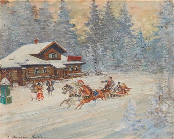 Traktir In Vladimirsky Route Oil Painting by Konstantin Alexeievitch Korovin