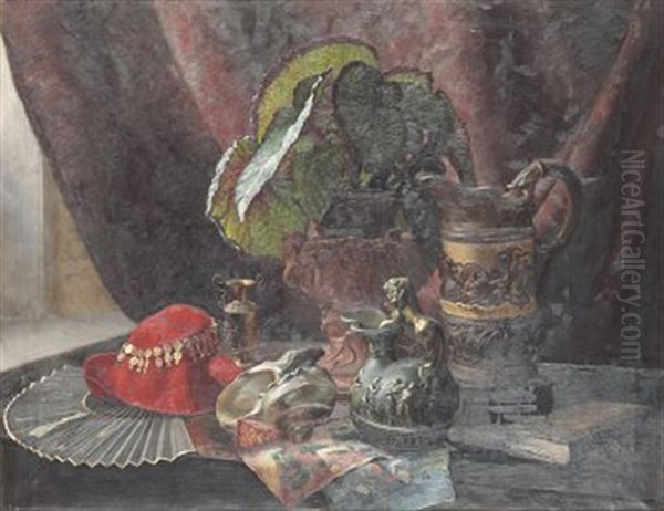 Stilleben Med Rod Hatt Oil Painting by Johan Elis Kortman