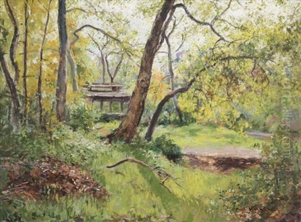 Wooded Landscape Oil Painting by Emil Kosa Sr.