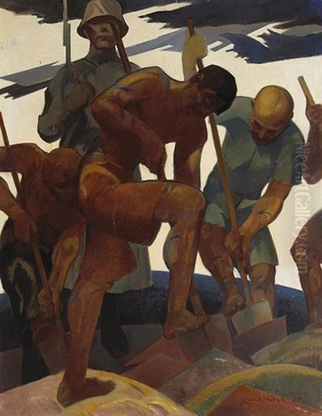 A Concentration Camp Under The German Eagle Oil Painting by Emil Kosa Sr.