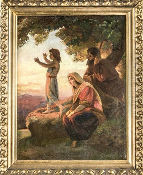 Heilige Familie Mit Dem Christusknaben Der Uber Einem Tal Segnend Die Arme Breitet Oil Painting by Nikolaij Andreevits Koshelev