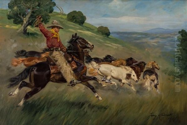 On The Prairie Oil Painting by Jerzy Kossak