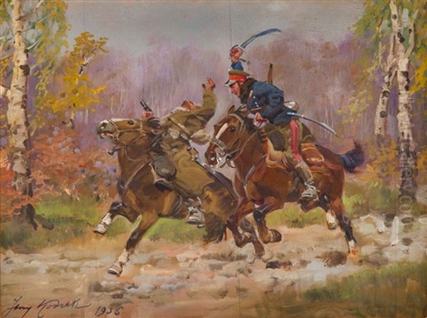 Chase The Bolshevik Oil Painting by Jerzy Kossak