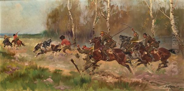 Potyczka Z Kozakami Oil Painting by Jerzy Kossak