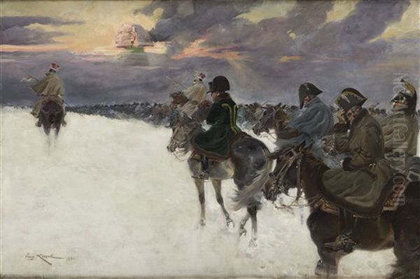 Napoleon's Retreat From Moscow Oil Painting by Jerzy Kossak