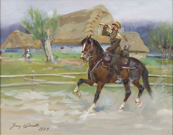 Uhlan On Horseback Oil Painting by Jerzy Kossak