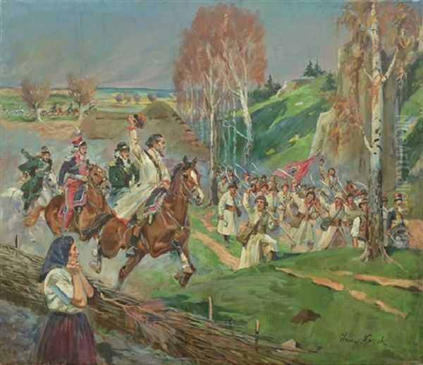 Uhlans' On The March Oil Painting by Jerzy Kossak