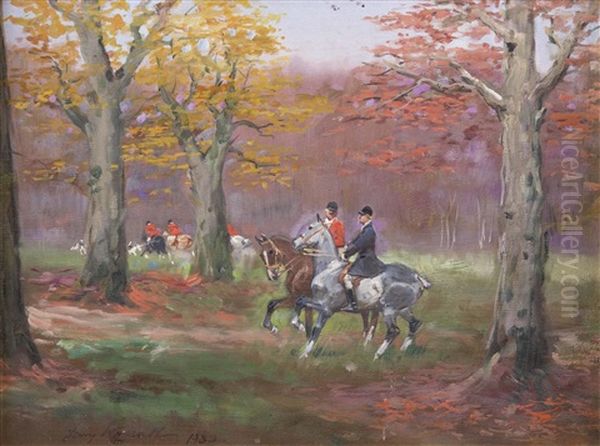 Ausritt Zur Jagd Im Herbstwald Oil Painting by Jerzy Kossak
