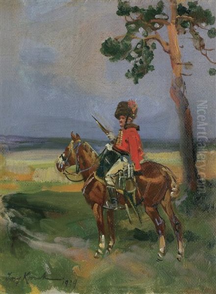 Hussar Patrolling Oil Painting by Jerzy Kossak
