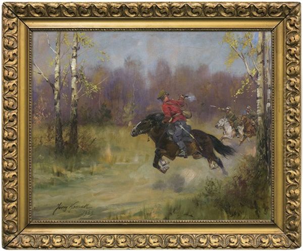 Ulan Chasing Bolshevik Oil Painting by Jerzy Kossak