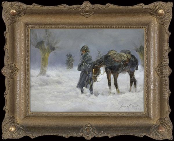 Napoleon Soldiers Coming Back From Moscow Oil Painting by Jerzy Kossak