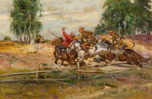 Pogon Ulanow 3. Pulku Za Bolszewikami Oil Painting by Jerzy Kossak