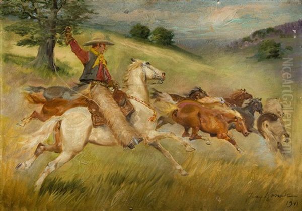 Na Stepach Kalifornijskich Oil Painting by Jerzy Kossak