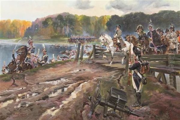 Napolean Reuniting His Troops Oil Painting by Jerzy Kossak