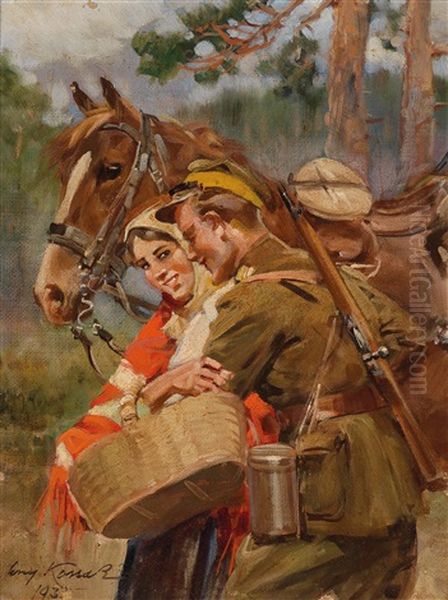 Begnung Am Waldrand Oil Painting by Jerzy Kossak