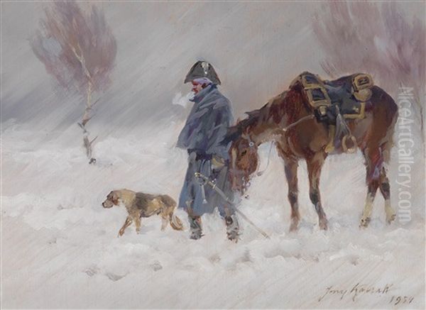 Ein Franzosischer Soldat Am Ruckzug Aus Moskau Oil Painting by Jerzy Kossak