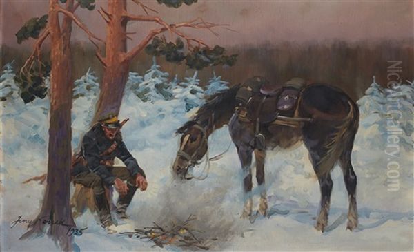 Le Feu De Camp Oil Painting by Jerzy Kossak