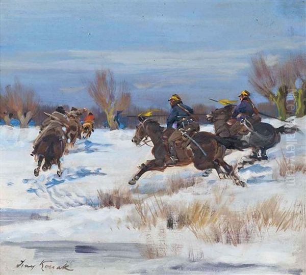 In Hot Pursuit Oil Painting by Jerzy Kossak
