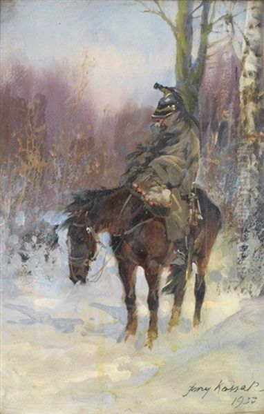 Soldat A Cheval Oil Painting by Jerzy Kossak
