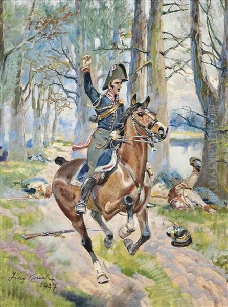 An Ulan On Horseback On The Falenty Dyke Oil Painting by Jerzy Kossak
