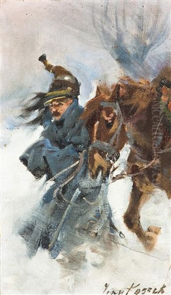 Franzosischer Kurassier Oil Painting by Jerzy Kossak