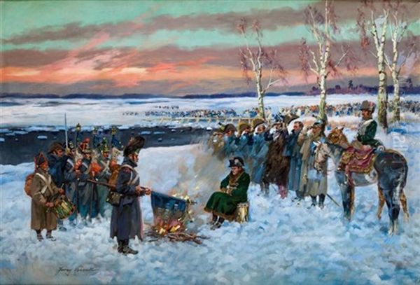 Palenie Sztandarow Przed Napoleonem Oil Painting by Jerzy Kossak