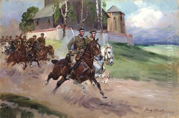 Oddzial Kawalerii Oil Painting by Jerzy Kossak