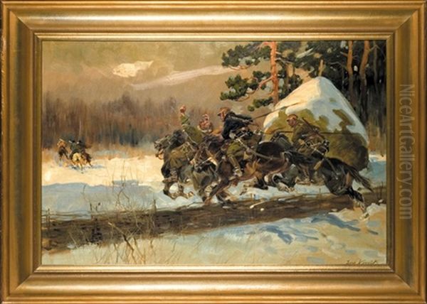 In Pursuit Oil Painting by Jerzy Kossak