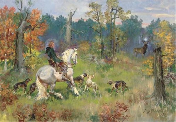 The Legend Of St. Hubert Oil Painting by Jerzy Kossak