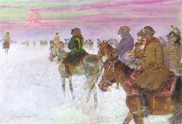 Franzosiche Kavallerie Auf Dem Ruckzug Oil Painting by Jerzy Kossak