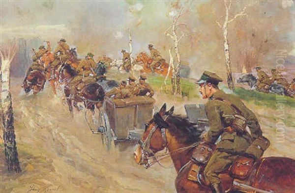 Polnische Infanterie Am Ruckzug Oil Painting by Jerzy Kossak