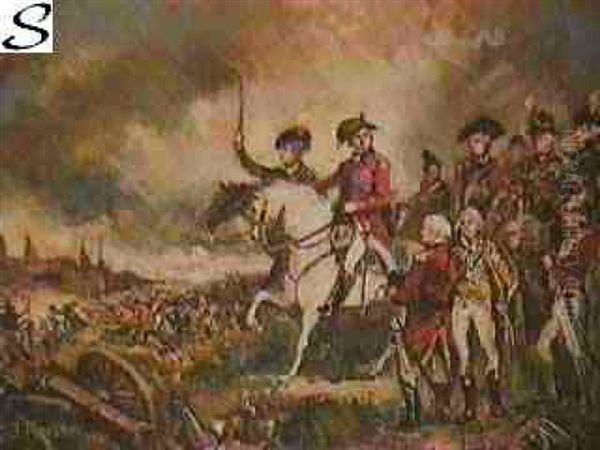 Napoleon Leading His Troops At Waterloo Oil Painting by Jerzy Kossak