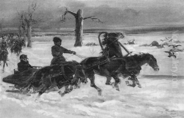 Napoleon Im Ruslandfeldzug Oil Painting by Jerzy Kossak