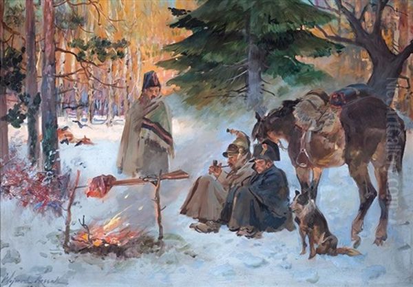 Epizod Z Odwrotu Wielkiej Armii Oil Painting by Woiciech Ritter Von Kossak