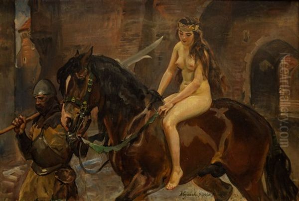 Lady Godiva Oil Painting by Woiciech Ritter Von Kossak